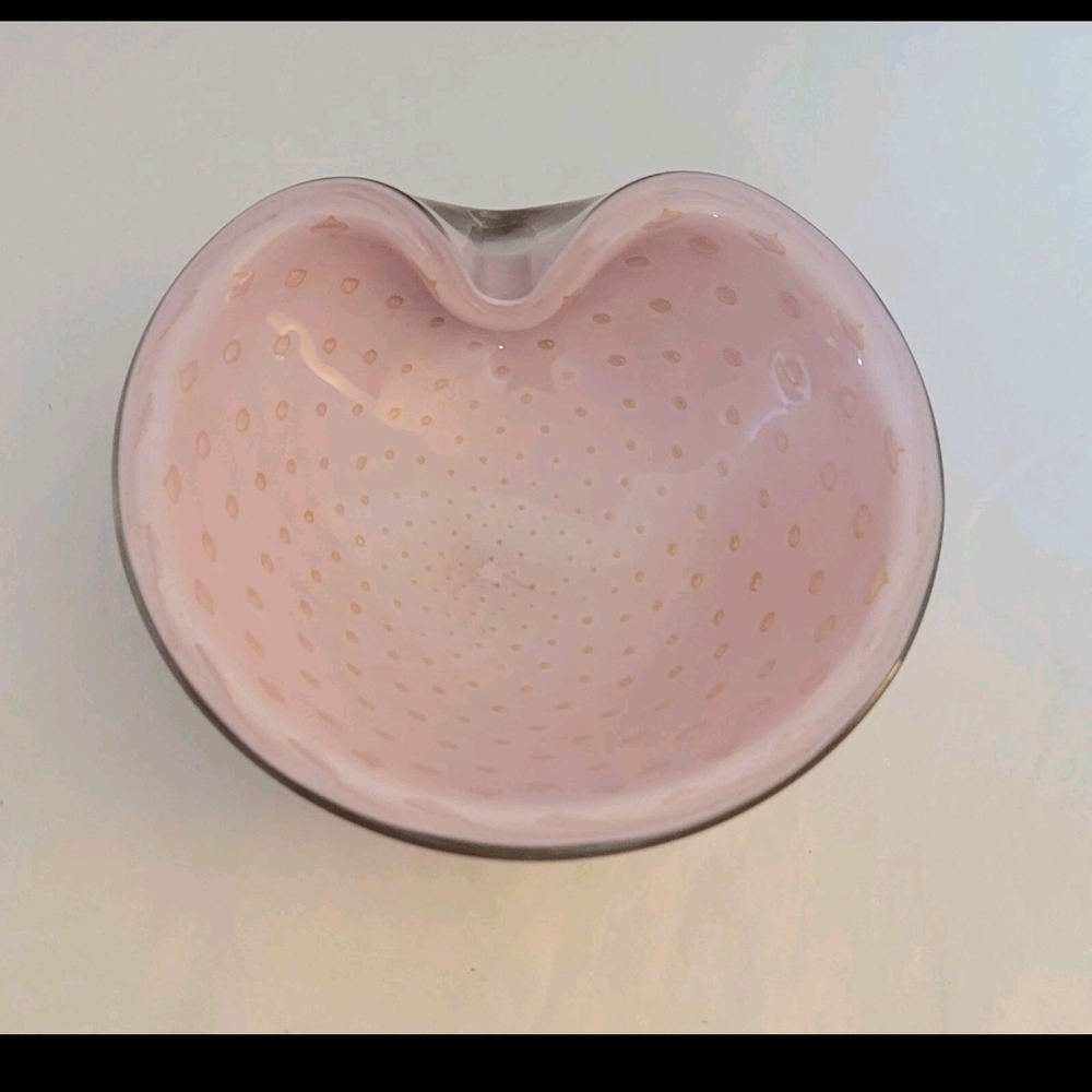 Mid Century Modern Barbini Murano Italy Art Glass Pink Gold Leaf Bullicante Bowl